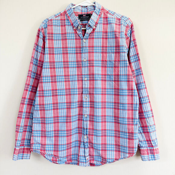 Vineyard Vines Slim Fit Murray Shirt Button Front Long Sleeve Blue Red Plaid L - Picture 1 of 9